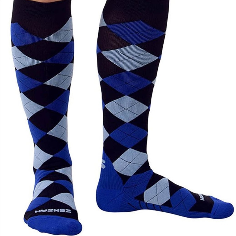 Zensah Argyle Compression Socks Black/Royal/Baby Blue Small
